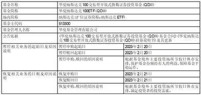 华夏纳斯达克100交易型开放式 指数证券投资基金（QDII） 暂停申购、赎回业务的公告