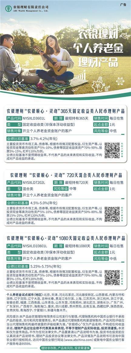 农银理财个人养老金理财产品持续发售中